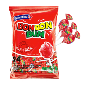 Bon Bon Bum Bubble Gum Pops - Strawberry 24-Pack 456g