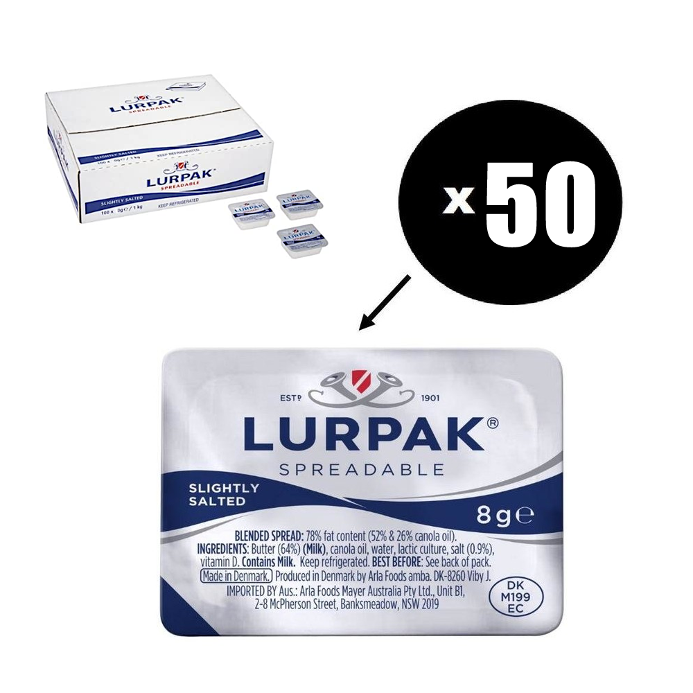 Lurpak Butter Spreadable Individual Portions 8g 50 Pack Carton Bulk Box